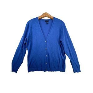 Lands End Women's Cardigan Cobalt Blue Sz M Lightweight Long Sleeve Button Front